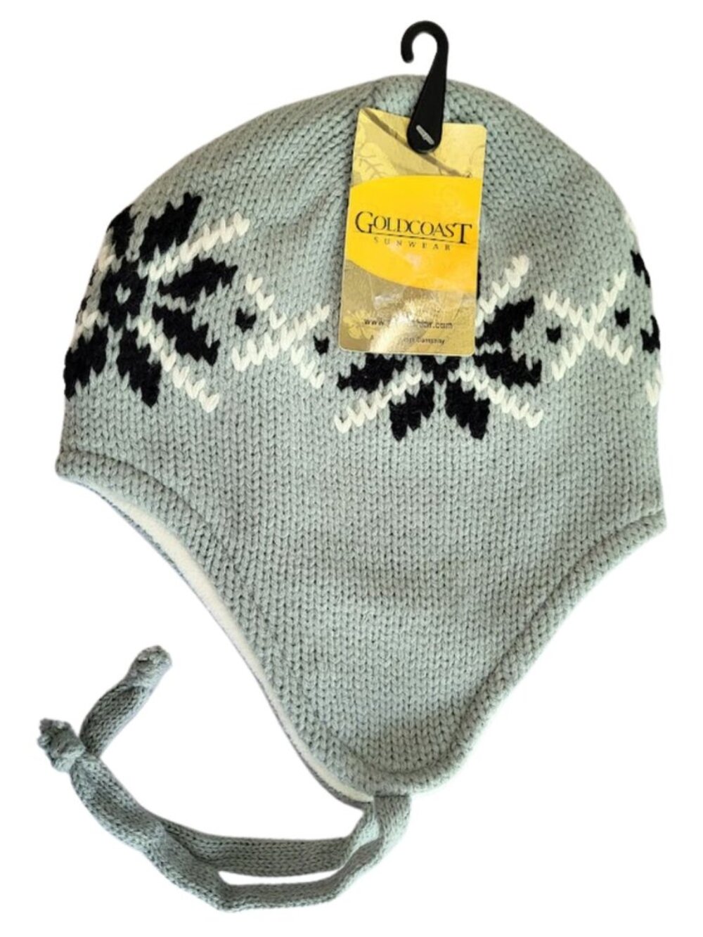 GOLD COAST SUNWEAR NWT Gray Nordic Snowflake Knit Earflap Beanie Hat - Unisex OS